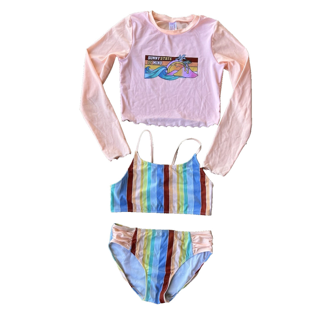 Cat & Jack Girls Bikini and Rash Guard Size 14/16 XL Swimsuit Colorful Beach